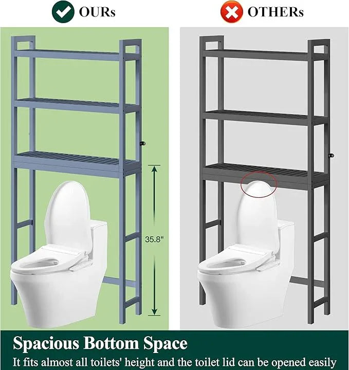 Smiry Over The Toilet Storage Cabinet, 3-Tier Bamboo Bathroom Organizers with Adjustable Shelf & 4 Hooks, Space Saving Shelf Rack for Bathrooms, Laundry Room, Balcony, Grey - ModernBath