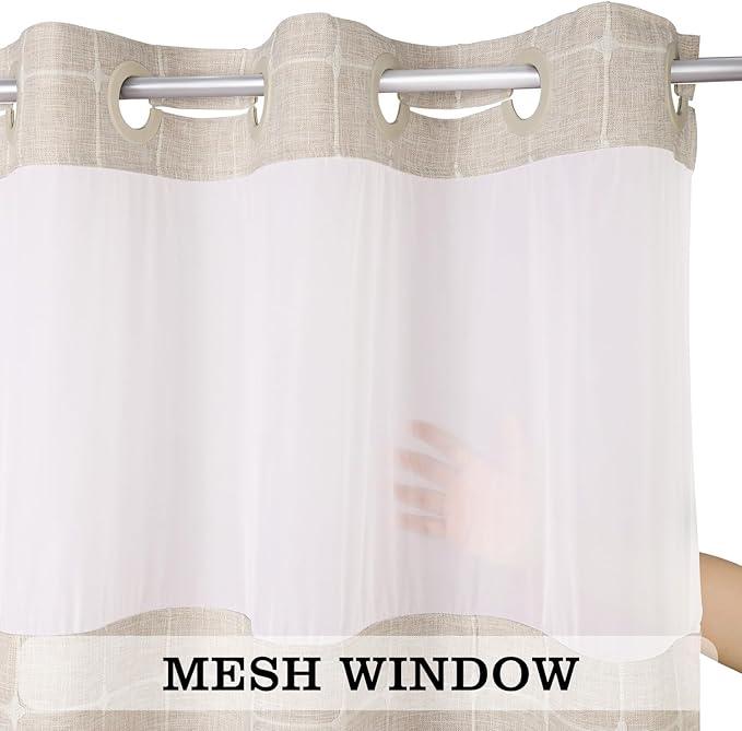 River Dream Linen Farmhouse Shower Curtain with Snap-in Liner, No Hooks Needed,with Magnets,with Tassels,Water Repellent&Machine Washable,36x74Inch - ModernBath