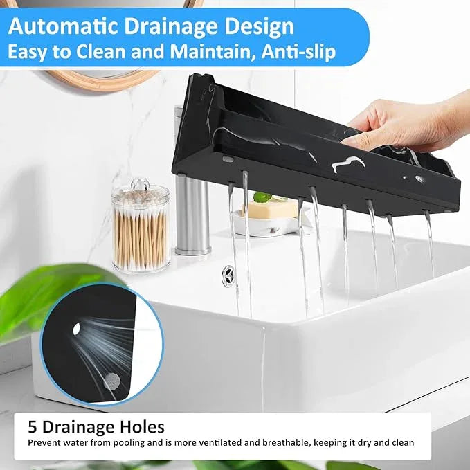 Marble Bathroom Countertop Organizer, Black Toothbrush Holders for Bathrooms Counter Organizer with 3PCS Qtip Dispenser, Toothbrush and Toothpaste Holder for Bathroom Organization Vanity Storage - ModernBath