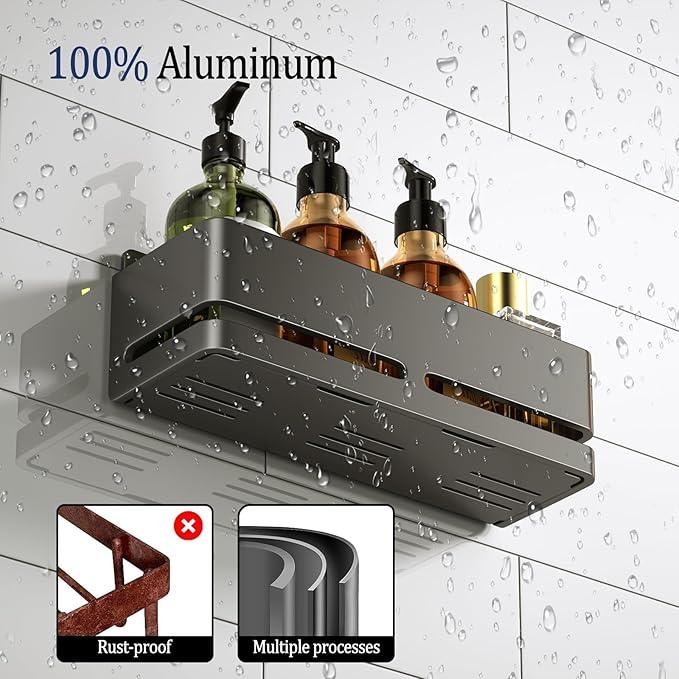 Shower Shelf, 2-Pack, Heavy-Duty Bathroom Storage Shelf, Large Capacity No-Drill Bathroom Organizer, Gray Metal Storage Basket, Adhesive Installation - ModernBath