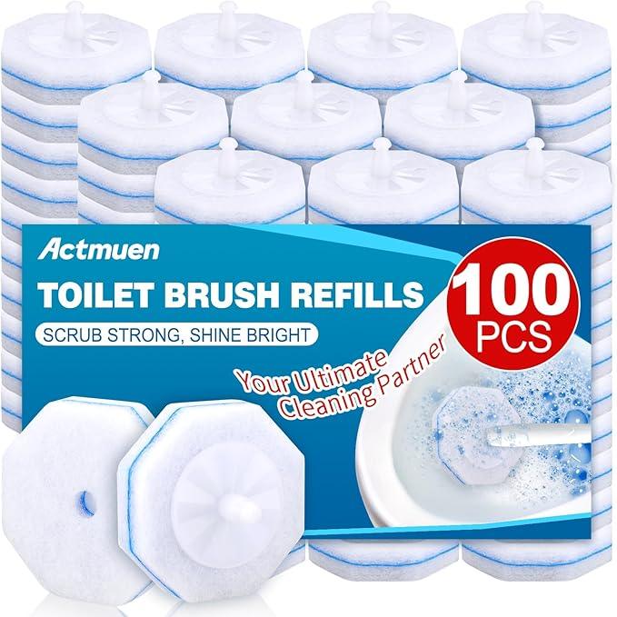Actmuen 100pcs Disposable Toilet Brush Replacement Head,Bathroom Cleaning,Disposable Bowl Cleaners Compatible with Most Toilet Brushes - ModernBath