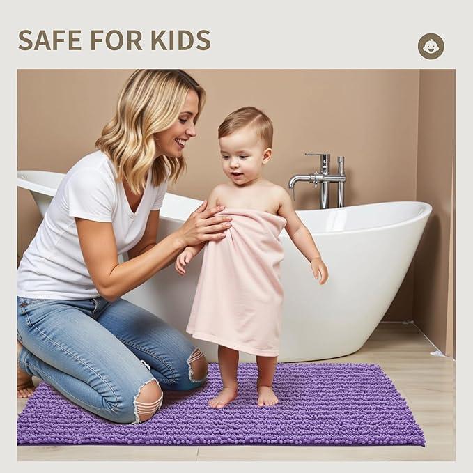 Ruggnovea Chenille Bathroom Rugs Non Slip Washable 44x24, Extra Thick Soft Absorbent Chenille Bath Mat, Non-Slip Barrier Backing, Quick Dry Machine Washable Bath Mats Tub, Shower,Floor/Sink,Purple - ModernBath