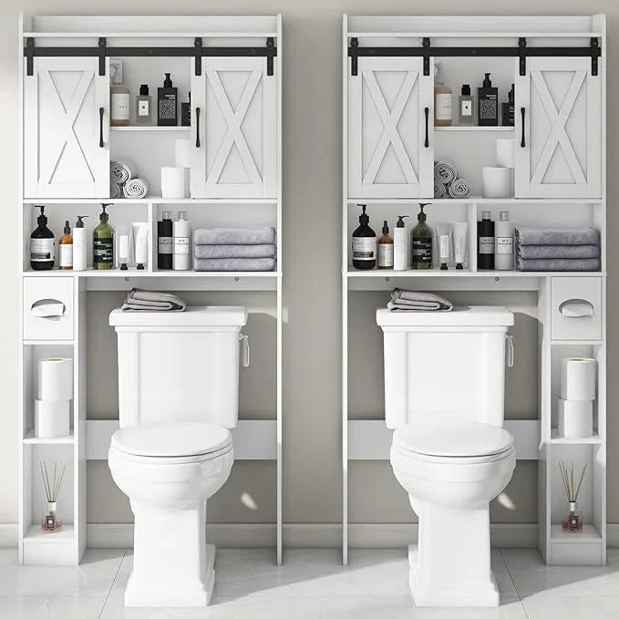 Vabches Over The Toilet Storage Cabinet, Farmhouse Storage Cabinet Over Toilet with Sliding Doors，Home Space-Saving Toilet Rack, for Bathroom, Restroom, Laundry - ModernBath