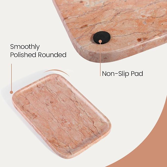 Karibiber Marble Vanity Tray, Bathroom Tray for Countertop, Decoration Dresser Organizer, Perfume, Jewelry Holder, Red Stone Serving for Kitchen Sink Storage(Spring Rose) - ModernBath