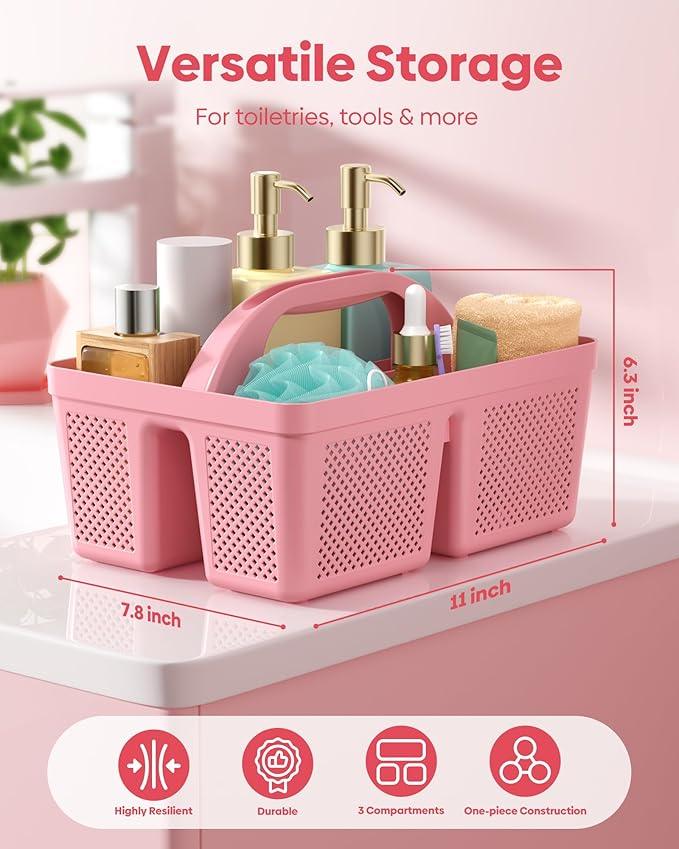 MLIKLU 4 Pack Portable Shower Caddy, Integrated Handle, Reinforced Plastic, Quick-Dry Ventilation Holes, Multi-purpose Storage Basket for Home, Dorm and Bathroom, Kitchen, Under Sink Storage, Pink - ModernBath