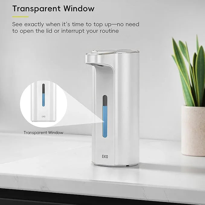 EKO Aroma Pro 13.5 fl oz Touchless Automatic Liquid Soap Dispenser, Rechargeable Electric Hand & Dish Soap Dispenser for Bathroom and Kitchen, IPX7 Waterproof, Adjustable Volume Control (White) - ModernBath