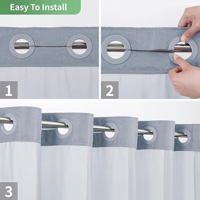 eachope Blue No Hook Shower Curtain with Snap-in Fabric Liner Set,Slub Textured Fabric Shower Curtains for Bathroom,Hotel Style Modern Shower Curtain,Water Repellent & Washable,71x74(72) - ModernBath