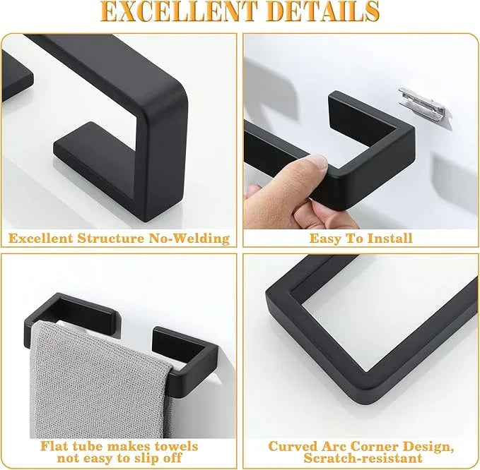 Alise 8'' Towel Bar for Bathroom,Hand Towel Holder Towel Rack for Bathroom Wall Mount,SUS304 Stainless Steel Towel Rail Towel Hanger for Walls,Matte Black - ModernBath