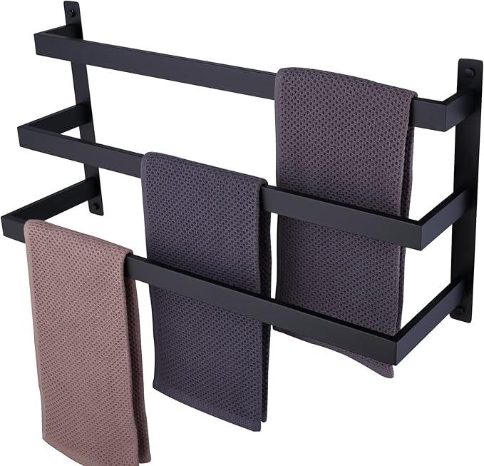 KOKOSIRI Towel Bars Black Bath Towel Holders Bathroom 3-Tiers Ladder Towel Rails Wall Mounted Towels Shelves Rack Stainless Steel, B5006BK-L24 - ModernBath