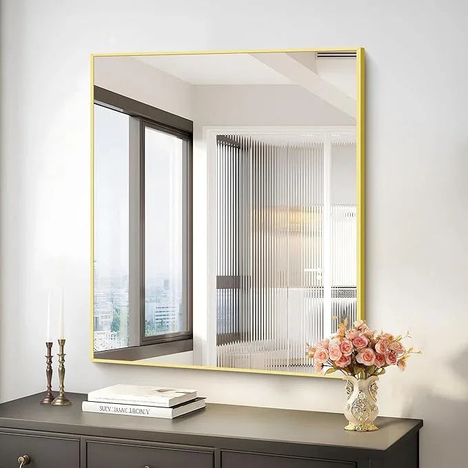COFENY Gold Bathroom Mirror for Wall, 30x36 Inch Rectangle with Metal Frame, Modern Vanity for Bathroom Living Room, Entryway Hangs Horizontal or Vertical - ModernBath