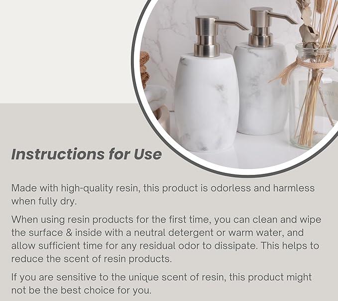 Clasin Home Resin Hand Soap Dispenser, Refillable Soap Dispenser with White Marble Look and Metallic Pump, Waterproof Bottle Labels for Bathroom Kitchen Dish Hand Wash Shower Lotion Shampoo (12 Oz) - ModernBath