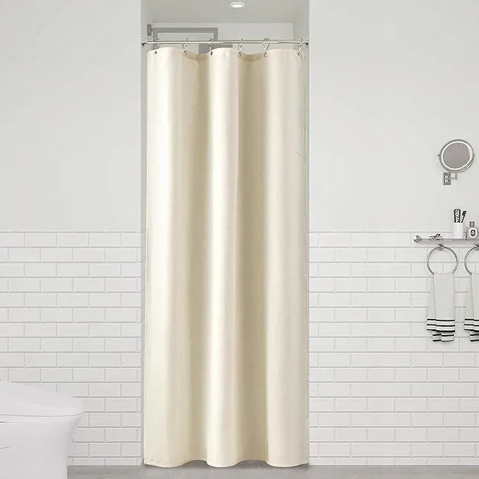 Naturoom Warm Beige 36 Inch Shower Curtain - Stall Narrow Half Linen Ultra Thick Fabric Shower Curtain Set with Hooks, Boho Farmhouse Rustic RV Camper Bath Curtains for Bathroom, 36x72 - ModernBath