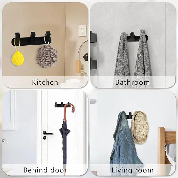 NINETREX Coat Rack Wall Mounted, Black Metal Coat Rack with 3 Coat Hooks Heavy Duty Coat Hanger Hooks Bag Hat Towel Rack for Entryway, Bathroom, Bedroom, Kitchen, and Hallway(Black,Square) - ModernBath