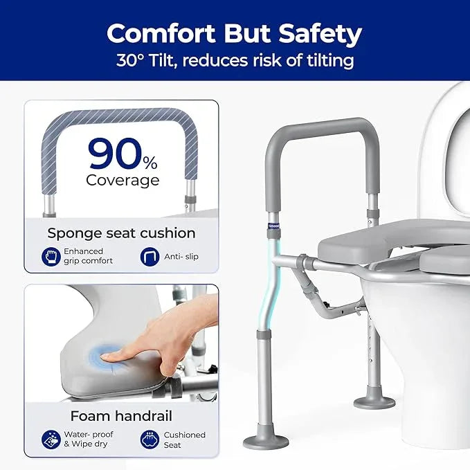 T1 Toilet Seat Riser for Seniors, Raised Toilet Seat with Handles with Adjustable Height Width, 400lb Elevated Commode Chair with Side Clamps, Handicap Toilet Seat for Elderly - ModernBath