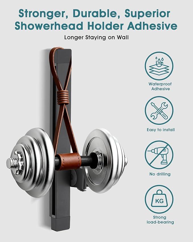 Height & Angle Adjustable Handheld Shower Head Holder, Metal Hand Held Showerhead Holder, Handheld Showerhead Holder Wall Mount, No Dril, Strong Adhesive, Suitable for Bathroom or RV, Matte Black - ModernBath