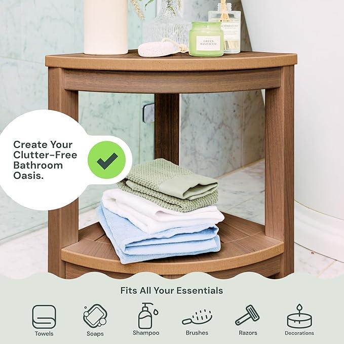 ROHKEX Waterproof Corner Shower Stool - Brown Waterproof Shower Bench for Shaving Legs & to Sit On - Easily Assembled Corner Bench & Shelf - Restroom Organizer - Bathroom Home Decor - ModernBath