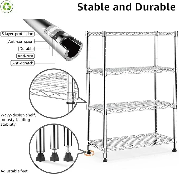 1000 lbs Storage Shelving Steel Heavy Duty 4-Tier Utility Shelving Unit Steel Organizer Wire Rack for Home,Kitchen,Office,Chrome (13.7" D x 29.5" W x 47.2" H) - ModernBath
