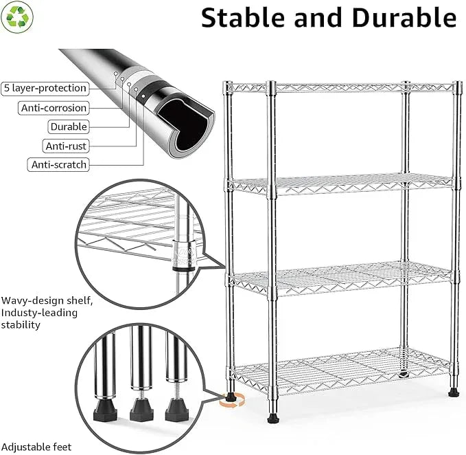 1000 lbs Storage Shelving 4-Tier Utility Shelving Unit Steel Organizer Wire Rack for Home,Kitchen,Office,Chrome (13.7" D x 23.6" W x 53.4" H) - ModernBath