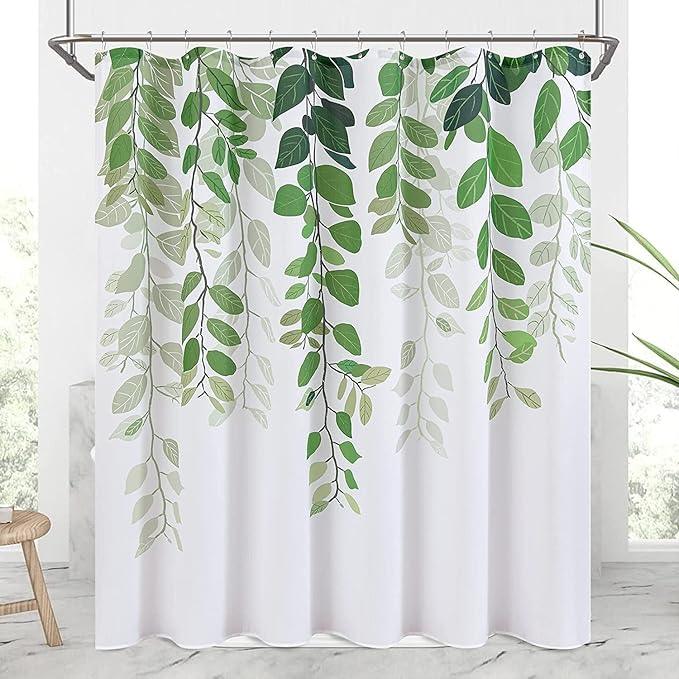 BOODII Green Leaves Shower Curtains 72x78 inches for Bathroom Watercolor Fren Eucalyptus Shower Curtain Set Vine Botanical Garden Jade Green Natural Bath Curtain Spring Bathroom Decor - ModernBath