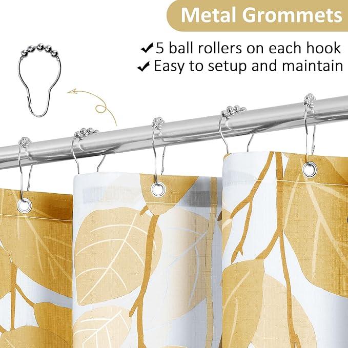 BOODII Yellow Leaf Shower Curtain for Bathroom Botanical Eucalyptus Nature Eucalyptus Shower Curtain Set Floral Leaves Waterproof Bathroom Bath Curtains with Hooks 72x72 - ModernBath