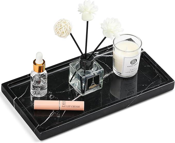 Natural Marble Vanity Tray - Moujings Genuine Marble Perfume Tray for Bathroom Decor, Stone Bathroom Vanity Organizer Tray for Kitchen Counter, Candles, Jewelry, Coffee, Makeup, Key - ModernBath