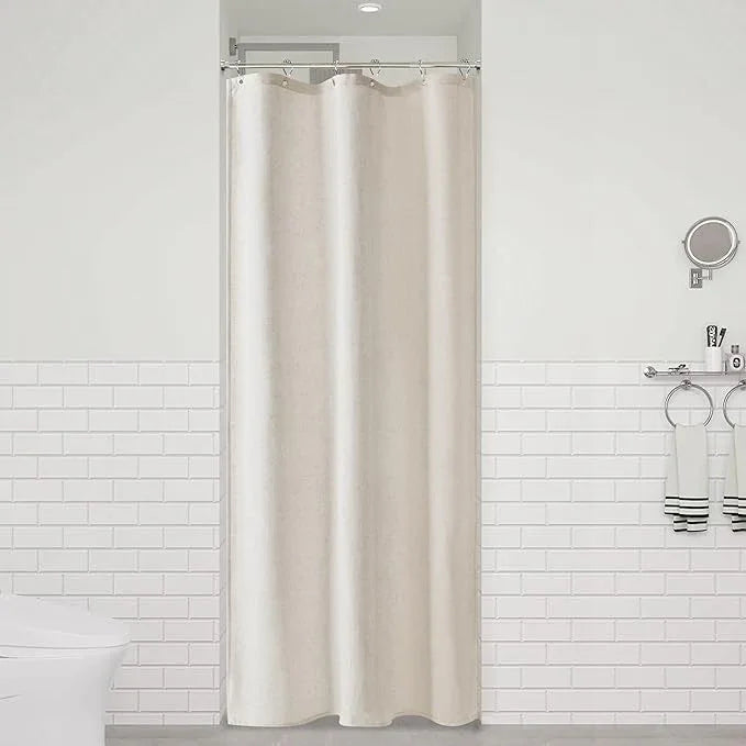 Naturoom 36 Inch Shower Curtain - Stall Narrow Half Green Linen Ultra Thick Fabric Shower Curtain Set with Hooks, Boho Farmhouse Rustic RV Camper Bath Curtains for Bathroom, Oatmeal, 36x72 - ModernBath
