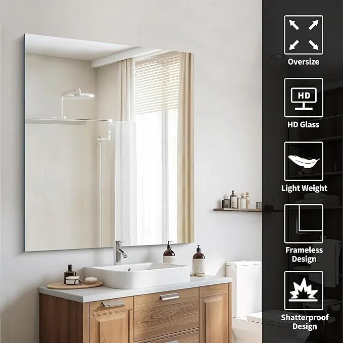 CILIBER Frameless Mirror, 40x48 Inch Large Bathroom Mirrors for Wall Over Sink, Upgraded Shatterproof Vanity Mirror with Polished Edge for Bathroom,Bedroom,Living Room and Entryway - ModernBath