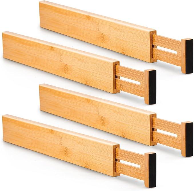 Utoplike 4 pcs Bamboo Kitchen Drawer Dividers Large, Adjustable Drawer Organizers, Spring Loaded, Works in Kitchen, Dresser, Bathroom, Bedroom, Drawer, Desk - ModernBath