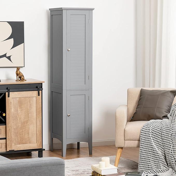 Giantex Storage Cabinet, Bathroom High Cabinet with 5 Tier Storage Shelves, Narrow Tall Organizer for Bathroom, Kitchen, Living Room,Linen Tower, Freestanding Slim Floor Cabinet, Grey - ModernBath