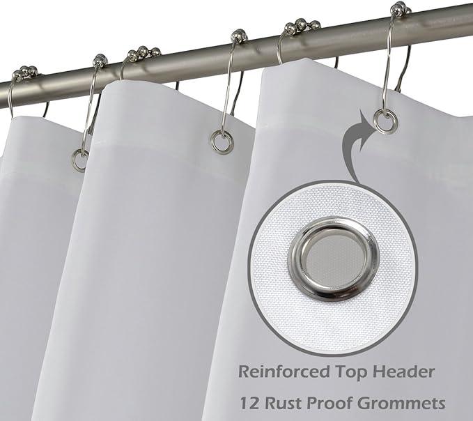 N&Y HOME Fabric Shower Curtain Liner Extra Long 72 x 84 Inches with 2 Bottom Magnets, Hotel Quality, Washable, White Spa Bathroom Curtains with Grommets, 72x84 - ModernBath