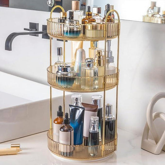 INVSSENE 360 Rotating Makeup Organizer, Yellow, Unisex, 3 Tier Countertop Storage, Fits Cosmetics, Perfume, Skincare, Lipsticks - ModernBath