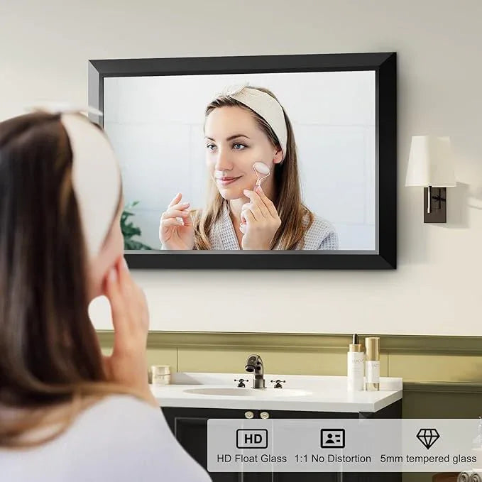 Black Bathroom Mirror for Over Sink, 24x36Inch Thick Anti-Rust Metal Frame, Rectangle Decorative Wall Mirror with HD Tempered Glass Horizontal or Vertical Mount for Vanity, Bedroom, Living Room - ModernBath