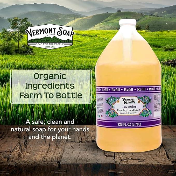 VERMONT SOAP Organics Foaming Hand Soap, Liquid Soap with Pre-diluted Formula - Ready to Use Hand Soap Lavender With Convenient and Economical Gallon Refill - ModernBath
