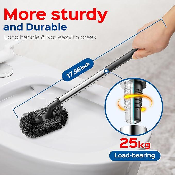 HAMITOR Toilet Plunger and Brush Set: 2 in 1 Stainless Steel Bowl Brush with Holder, Deep-Cleaning Curved Bristles and Heavy Duty Unclogger, Compact Design for Household & Hotel, Silver, 2-Pack - ModernBath