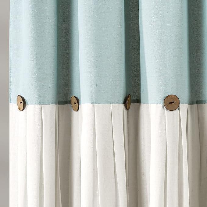 Lush Decor Linen Button Shower Curtain, 72" W x 72" L, Blue & Off White - Blue Shower Curtain Fabric - Bathroom Curtain - Farmhouse Bathroom Decor (Pack of 6) - ModernBath