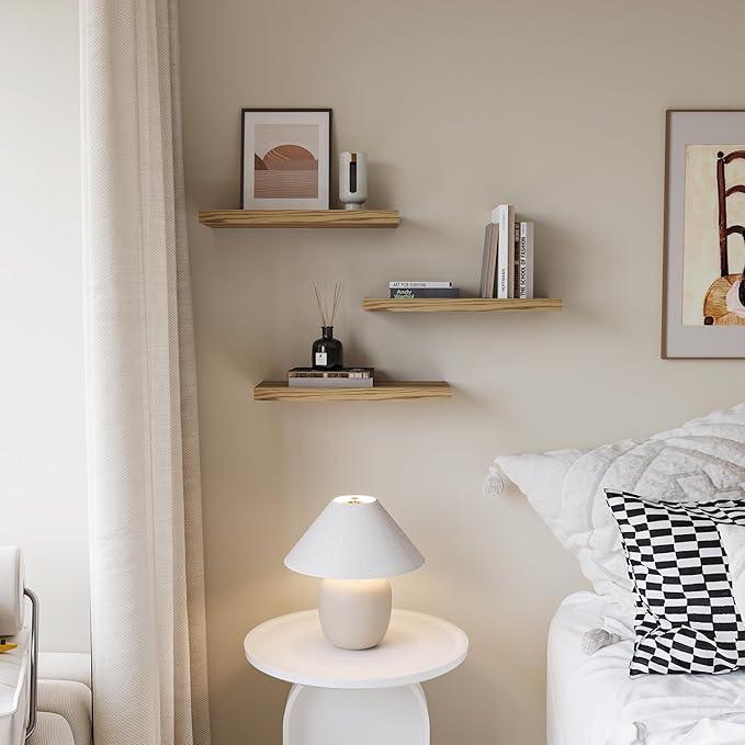 Floating Shelves for Wall Set of 3, 16" Light Brown Wood Wall Shelves for Home Decor, Frame Display Floating Shelf for Living Room, Bedroom, Bathroom, Kitchen - ModernBath