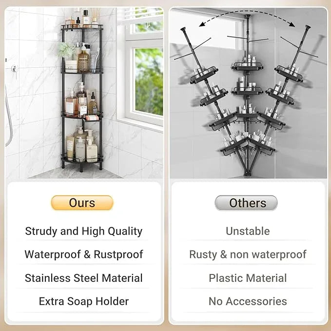ELYKEN Corner Shower Caddy Standing, 4 Tier Rustproof Metal Shower Organizer with Soap Holder, Floor Shower Corner Shelf Rack Storage Stands with Adjustable Feet & 2 Hooks for Bathroom, Black - ModernBath