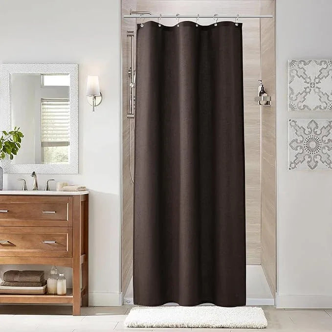 Naturoom Chocolate Brown 36 Inch Shower Curtain - Stall Narrow Half Linen Ultra Thick Fabric Shower Curtain Set with Hooks, Boho Farmhouse Rustic RV Camper Bath Curtains for Bathroom, 36x72 - ModernBath