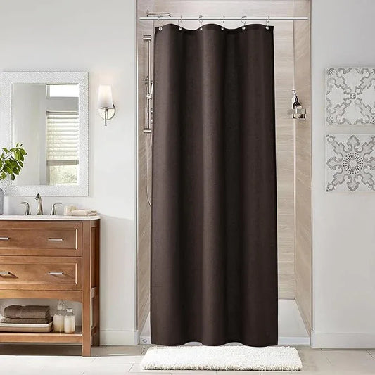 Naturoom Chocolate Brown 36 Inch Shower Curtain - Stall Narrow Half Linen Ultra Thick Fabric Shower Curtain Set with Hooks, Boho Farmhouse Rustic RV Camper Bath Curtains for Bathroom, 36x72 - ModernBath