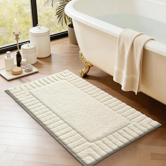 LUMI Bathroom Rugs Non Slip with Rubber Backing, Extra Soft Plush Microfiber Bath Rug Absorbent, Machine Washable Bath Mat Quick Dry for Tub, Shower, Ivory White, 20"x32" - ModernBath