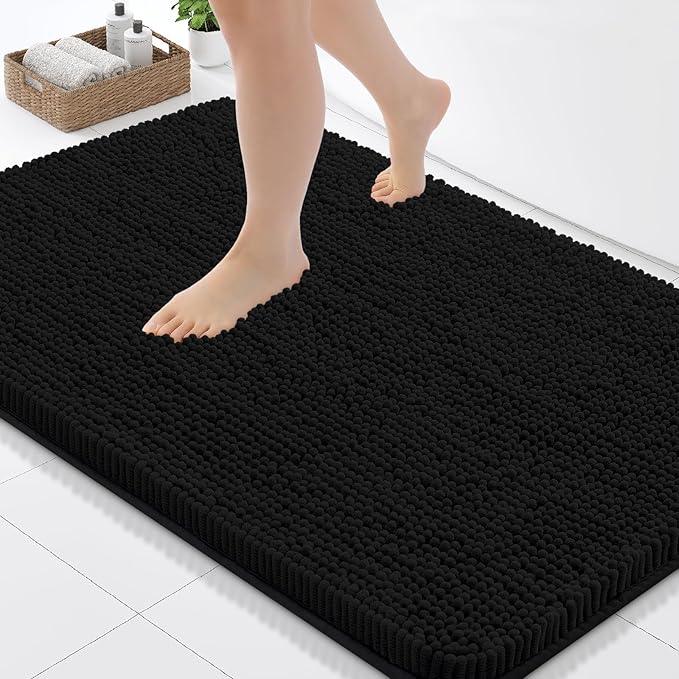Arotive Bathroom Toilet Rugs U Shaped 24x24, Extra Soft Absorbent Shaggy Chenille Contour Bath Rugs for Toilet, Machine Washable Non-Slip Contoured Bath Mats, Black - ModernBath