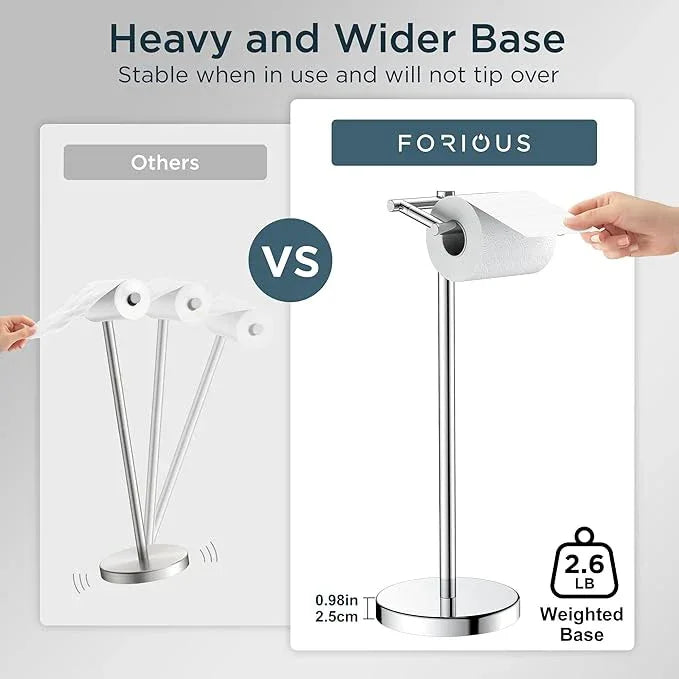 FORIOUS Toilet Paper Holder Wall Mount, Stainless Steel Rustproof Double Post Pivoting Tissue Roll Holder for Bathroom, Commercial Toilet Paper Dispenser Freestanding Toilet Paper Stand, Chrome - ModernBath