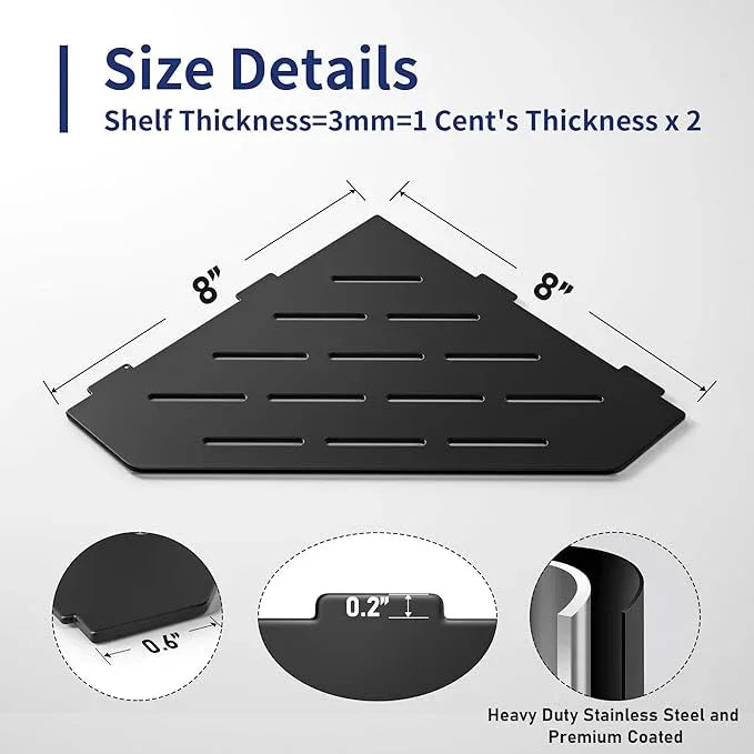 Corner Shower Shelf, 304 Stainless Steel Pentagonal Heavy Duty Floating Corner Sheves Slot Design Recessed Bathroom Shelf for Tiled Wall 2 Pack(Matte Black, 8"-2 Pack) - ModernBath
