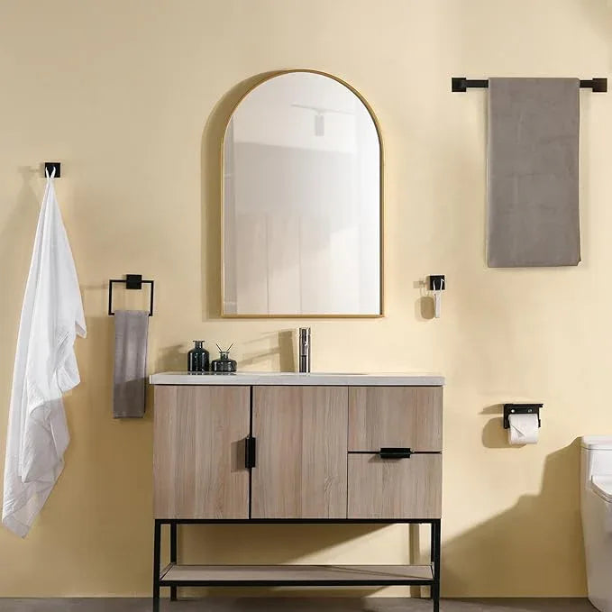 Towel Racks for Bathroom Black,5-Piece 16" Towel Bar Bathroom Hardware Accessories Wall Mounted Include Hand Towel Rod,Toilet Paper Holder with Shelf,Towel Holder,Robe Hook Matte - ModernBath