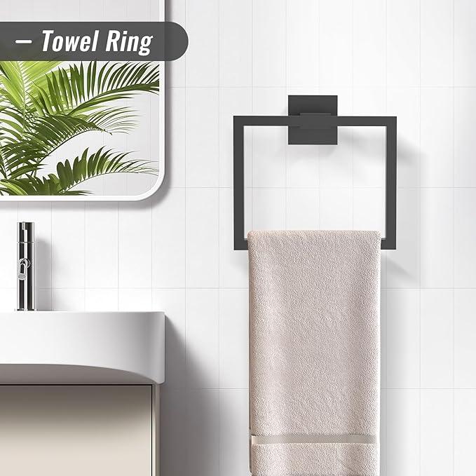 YACVCL 5 Pieces Matte Black Bathroom Hardware Accessorie Set 23.6 Inch Towel Bar Set SUS304 Stainless Steel Towel Rack&Holder Set for Bathroom,Toilet Paper Holder with Shelf Wall-Mounted - ModernBath