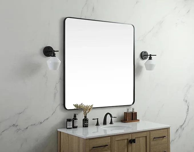 ARS Concepts Aura, Soft Corner Metal Square Mirror 42X42 Inch in, Modern, Black - ModernBath