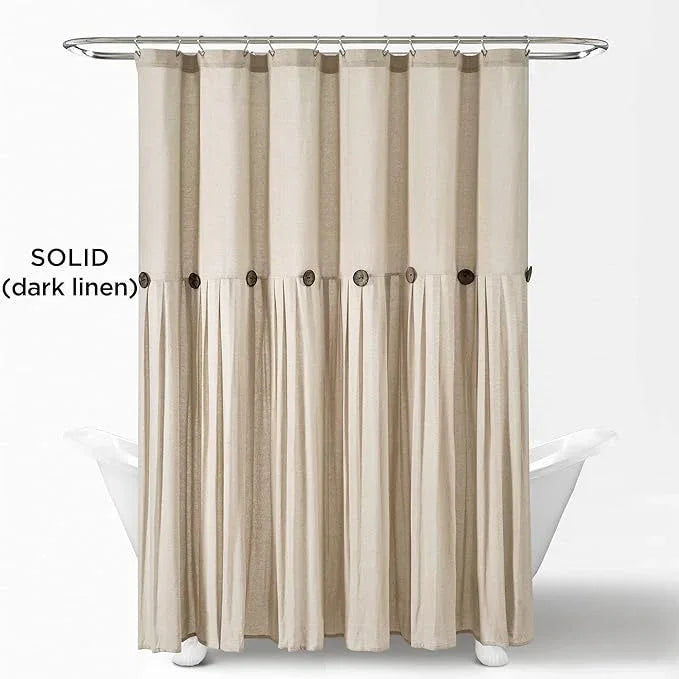 Lush Decor Linen Button Shower Curtain, 72" W x 72" L, Dark Linen - Beige Shower Curtain Fabric - Rustic Bathroom Curtain - Farmhouse Bathroom Decor - ModernBath
