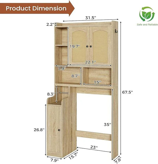 Itaar Over The Toilet Storage Cabinet, Farmhouse Rattan Bathroom Cabinet, Over Toilet Bathroom Organizer with Rattan Barn Doors & Toilet Paper Holder Stand, for Restroom, Laundry - ModernBath