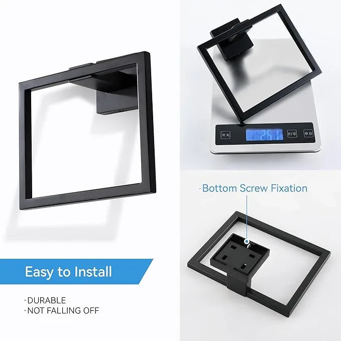 LANC Hand Towel Holder for Bathroom Wall Mount Matte Black Square Hand Towel Rings for Bathroom Hardware Accessories Kitchen Toilet SUS 304 Stainless Steel Shower Towel Hanger Racks, A8896MB - ModernBath