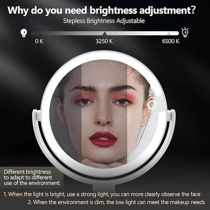 MIYADIVA Makeup Mirror with Lights, 30X Magnifying Mirror with Light and Touch Switch, Vanity Mirror with 3 Color Light and 80 LEDs, Height Adjustable Desk Mirror with Lights, White - ModernBath